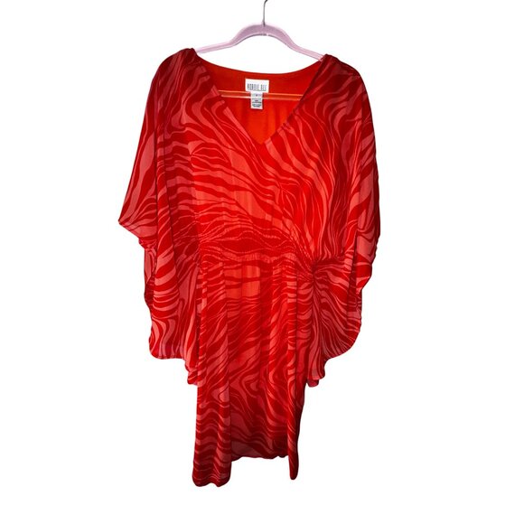 Red Swirl Kimono Sleeve Chiffon Dress Top Size 8 Sexy Boho Luxury Glamour Y2K - Picture 1 of 6